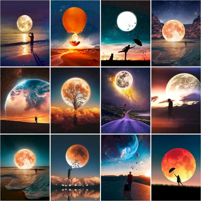 

GATYZTORY Modern Paint By Number Moon Scenery Drawing On Canvas Artwork Gift DIY Pictures By Number Lake Kits Home Decor