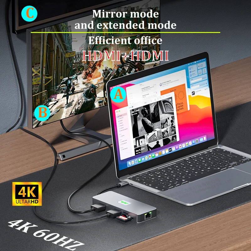 MST HUB Multi USB 3.2 Gen2 10 Гбит/с VGA RJ45 1000M 2x HDMI DP 4K 60HZ Док-станция Thunderbolt Аксессуары для