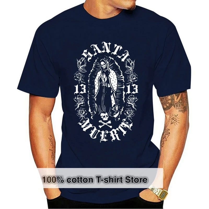 

Футболка мужская с коротким рукавом, Готическая тенниска из хлопка с надписью «Леди Святого смерти», с мексиканским черепом, Топ в стиле ужасов, Харадзюку