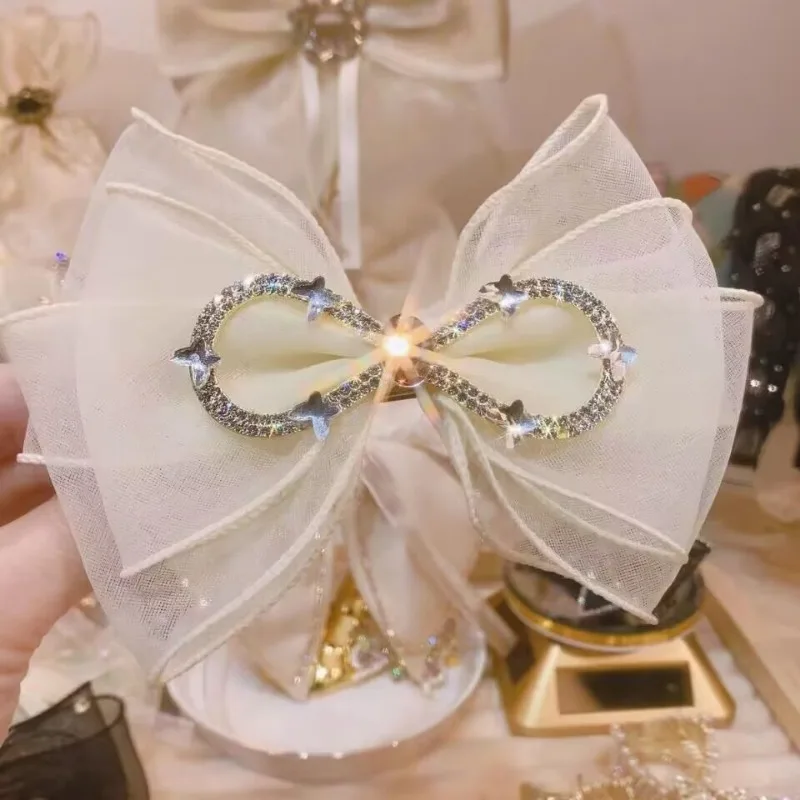 Элегантные сетчатые заколки для волос с бантом женщин резинка кристаллами