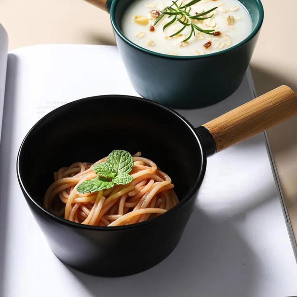 

Porcelain Soup Bowl French Onion Bowls with Wooden Handle 5 inch Salad Bowl Porcelain Crock Serving Bowl Ceramic Dish Container