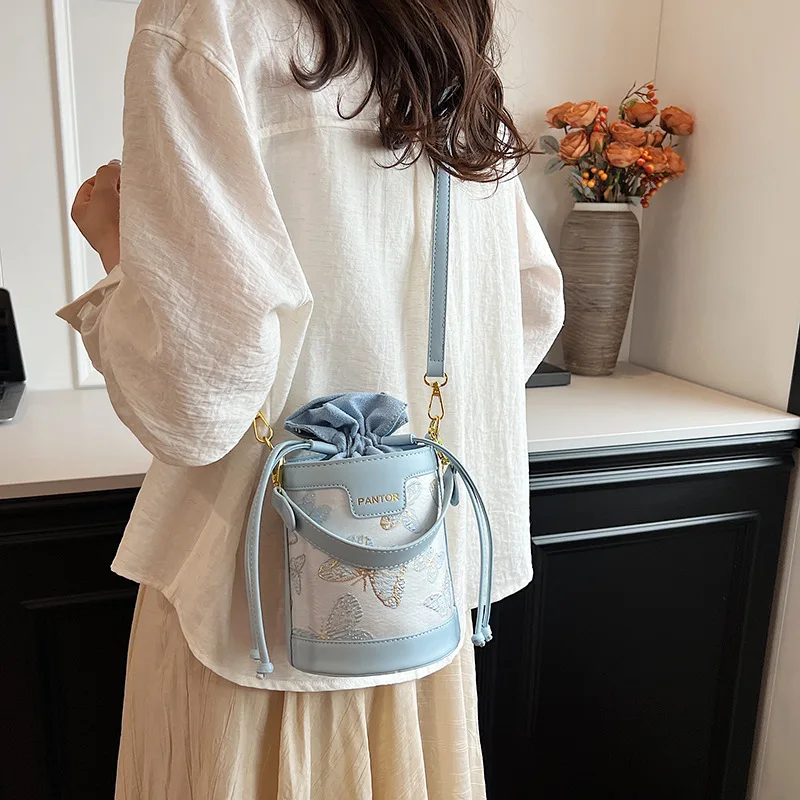 Женская сумка-ведро ручной работы WBS черная сумка через плечо из