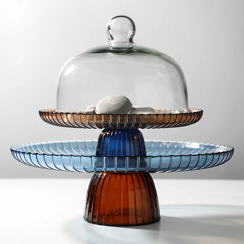 

Light luxury cake tray, tall fruit tray, dessert table, tasting dessert tray with glass transparent cover display stand