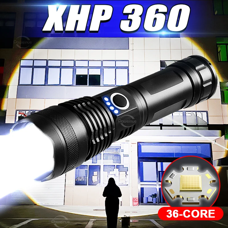 

Super XHP360 LED Powerful Flashlight USB Recharge Flash Light 26650 High Power Led Flashlights Tactical Lantern Long Range Torch