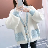 new arrival autumn and winter sweater cardigan solid loose imitation mink velvet female outwear sueter mujer oversized sweater
