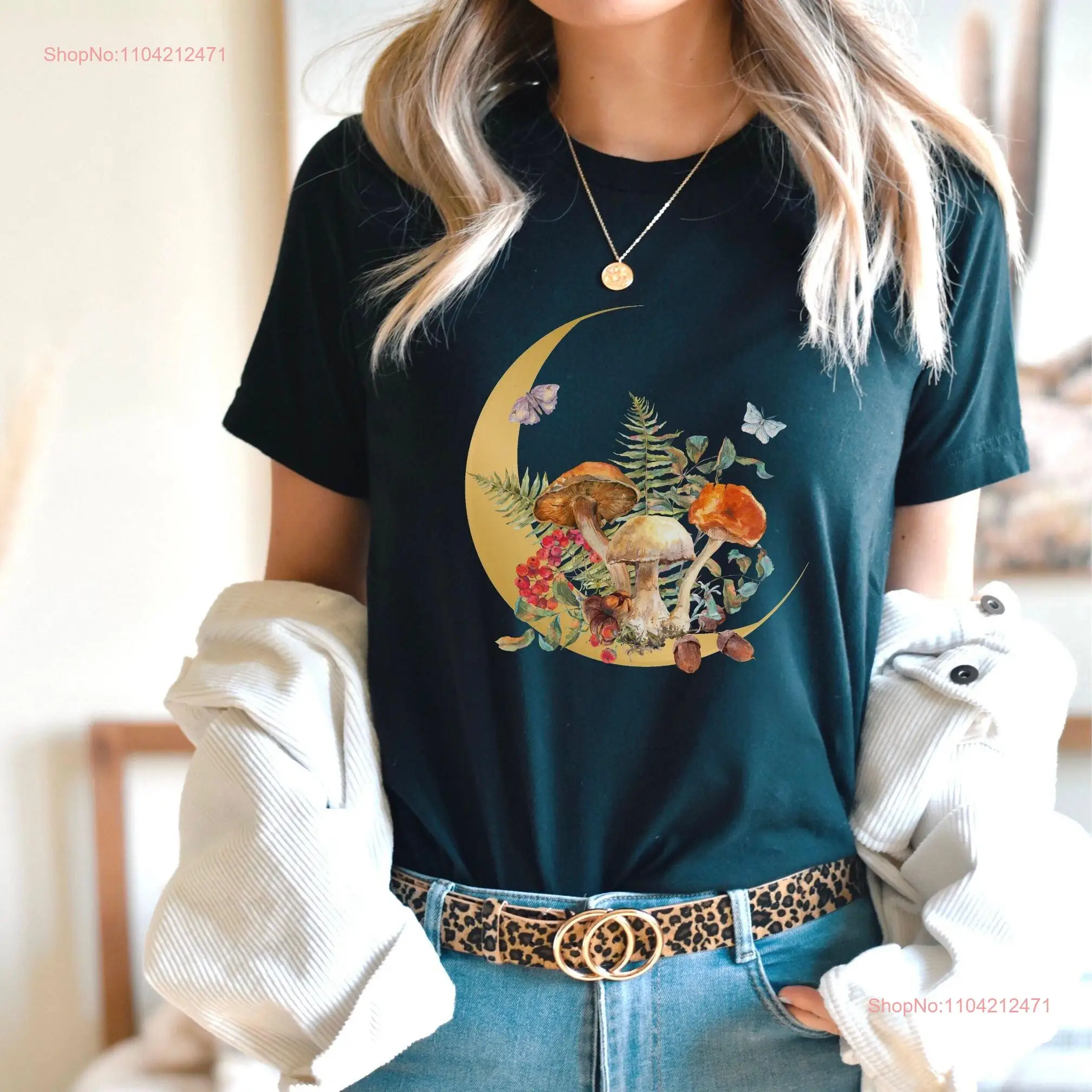 Рубашка Грибная луна Cottagecore T винтажная верхняя одежда ведьмы Fairycore с длинными или