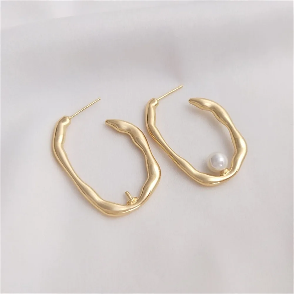 

14K Gold Filled Plated Irregular U-shaped pearl stud with half hole S925 silver needle diy earpiece