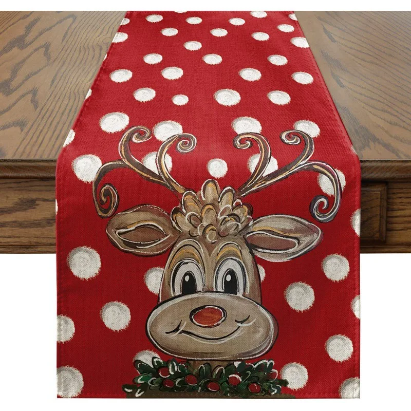 

New Christmas Linen Table Runner Red Elk Festival Restaurant Decoration Tablecloth Holiday Party Rectangular Table Runner