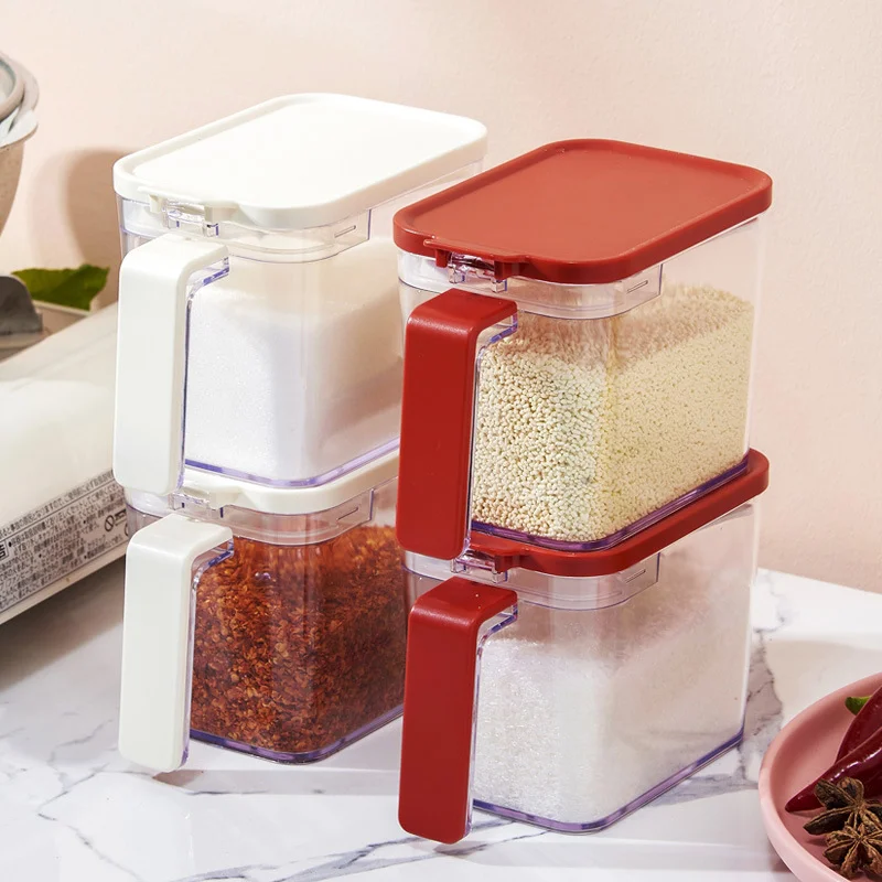 

Kitchen Spice Pots Clear Seasoning Box, Storage Container Condiment Jars Acrylic Seasoning Box with Cover and Spoon