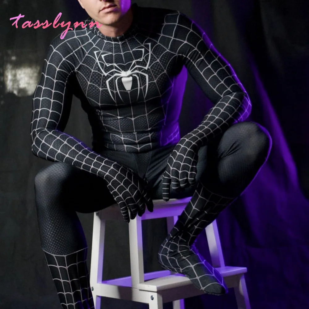 Костюм темного человека черного цвета для взрослых и детей симбиотик косплей