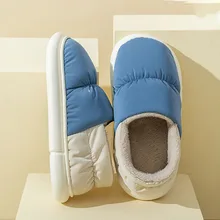 2023 Winter Men Warm Fur Slippers Waterproof Upper House Slip-On Couples Household Plush Shoes Home Eva Sole Men Fluffy Slides 
