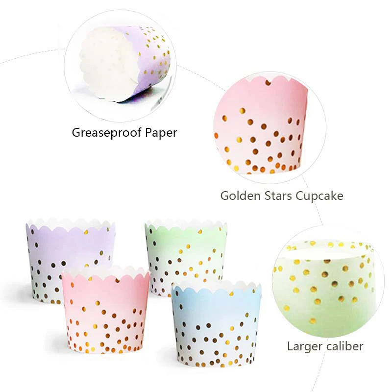 

50Pcs Bronzing Pattern Muffin Cups High Temperature Cupcake Liners Baking Cups wedding birthday Party Decoration Disposable Tool