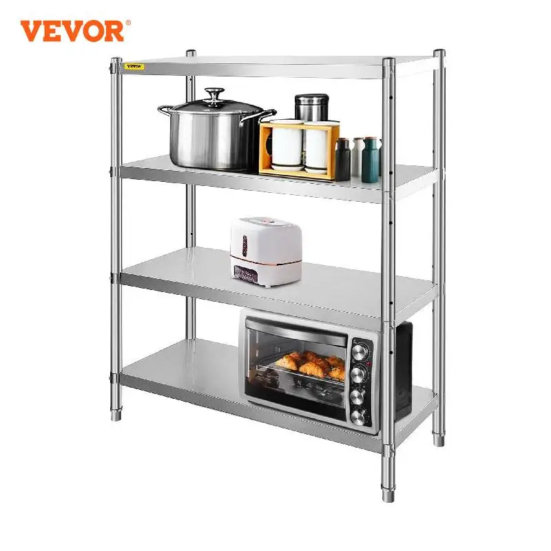 

VEVOR Commercial Storage Shelf Warehouse Rack Stainless Steel 4-Tier for Kitchen Living Room Garage Storing Kitchenware