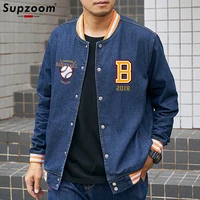 supzoom 2022 new arrival top fashion rib sleeve large loose casual stand collar cotton baseball plus print cowboy jacket men