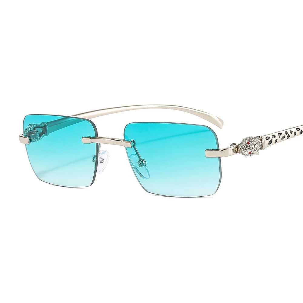 

Солнцезащитные очки без оправы для мужчин и женщин, Модные Винтажные квадратные солнечные очки с металлической головой леопарда, UV400, для во...