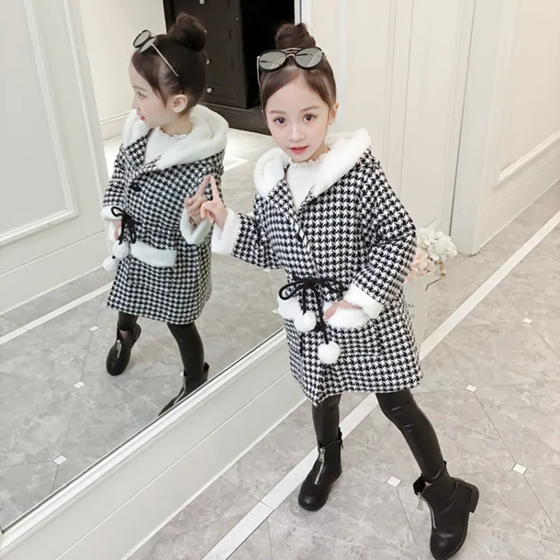 

Toddler Coat Baby Clothes Little Girls Jackets Thick Children's Clothing Autumn Winter Woolen Hooded Plaid Girls Winter Coat