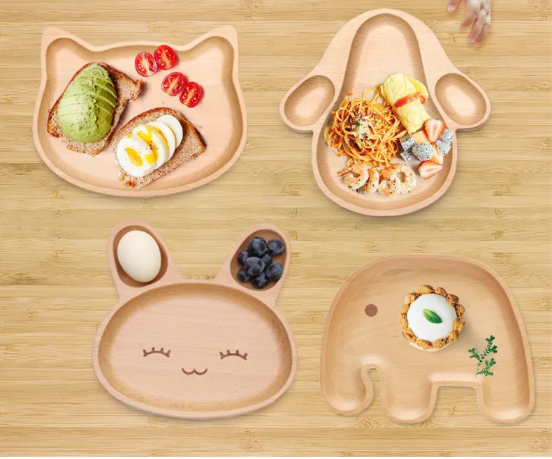 

Милая мультяшная инновационная поднос в форме кролика, тарелка из натурального бамбука для кормления ребенка, десертная посуда