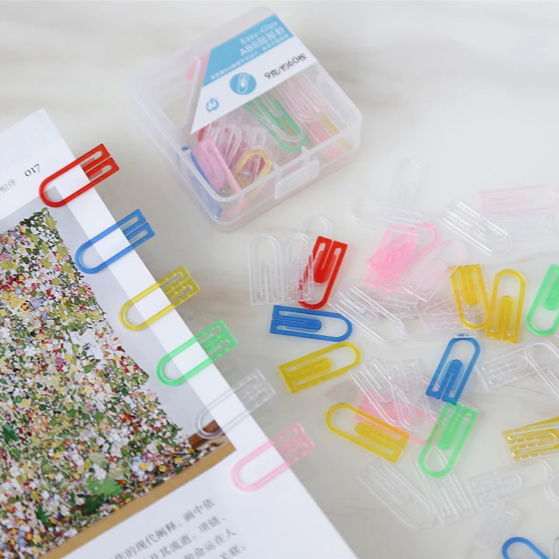 

60pcs/lot ABS Colorful Mini Paper Clips Kawaii Stationery Candy Color Clear Binder Clips Photos Tickets Notes Letter Paper Clip