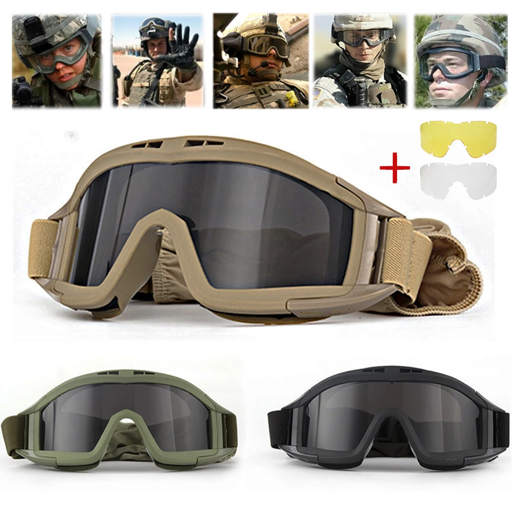 

Airsoft Tactical Goggles 3 Lens Windproof Dustproof Shooting Motocross Motorcycle Mountaineering Glasses CS Safe Protection