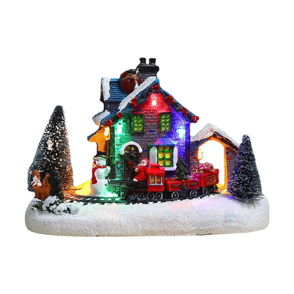 

1Pc Delicate Xmas Luminous House Home Desktop Ornament Resin Small Artware