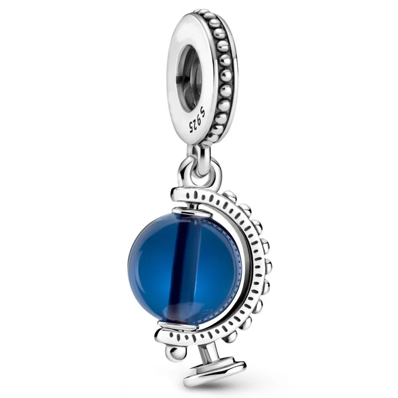 

Authentic 925 Sterling Silver Moments Blue Globe Dangle Charm Bead Fit Women Pandora Bracelet & Necklace DIY Jewelry