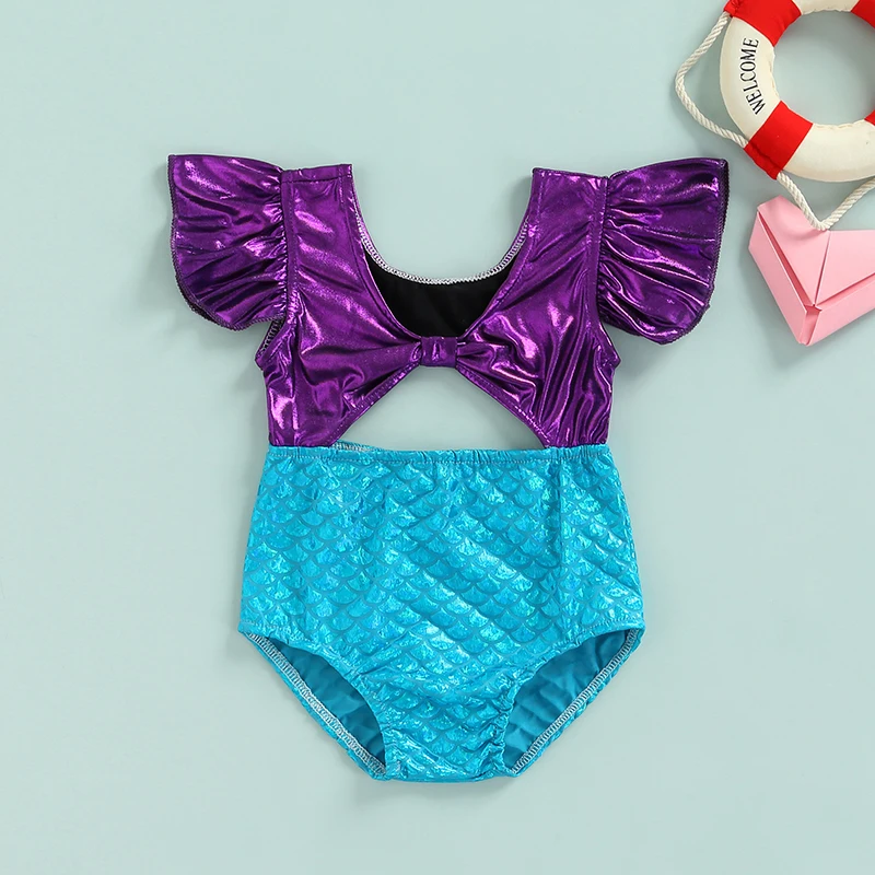 

Summer Baby Girl Swimsuit Lovely Swimming Romper Short Sleeve V Neck Scale Summer Beach Kids Swimwear Beachwear Bathing Suit