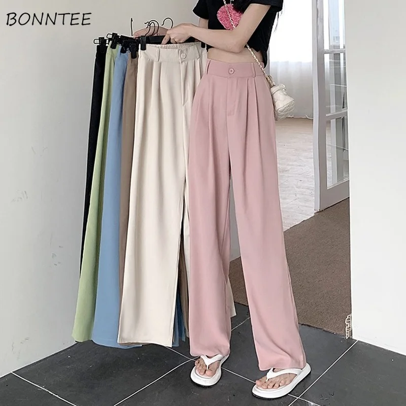 

Casual Pants Women High Waist Thin Soft Loose Korean Style Popular Ulzzang Pantalones De Mujer Summer Wide-leg Office Korean Ins