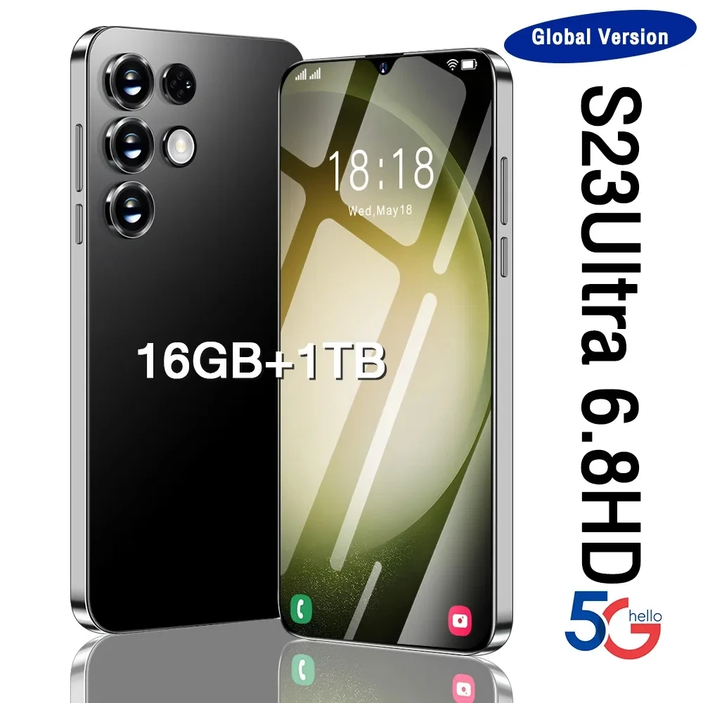 

S23 Ultra Smart phone Global Version Android 6.8 Inch HD Full Screen 6800mah 16GB+1TB Mobile Phones 5G Dual Sim Card Cell Phone