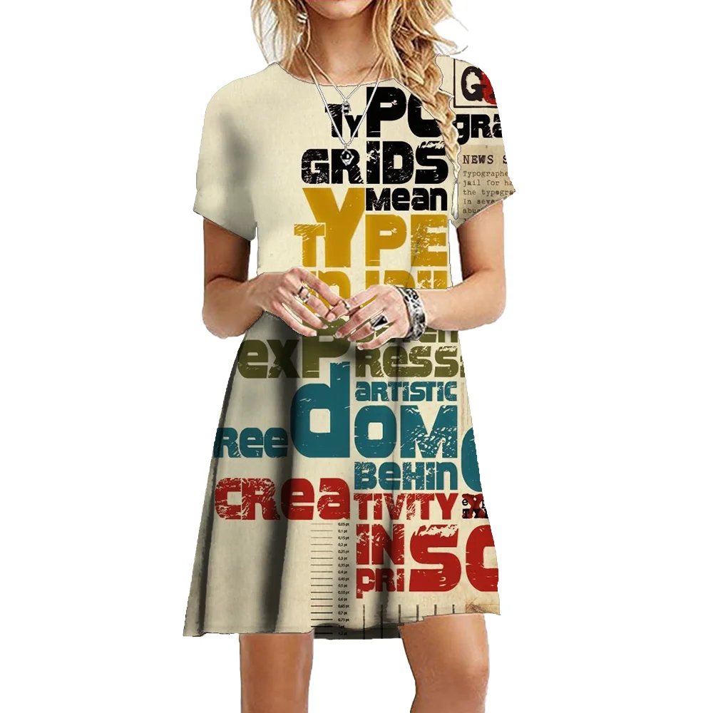

Элегантное женское Модное Новое Женское платье с коротким рукавом модное летнее уличное женское платье с коротким рукавом и текстовым прин...