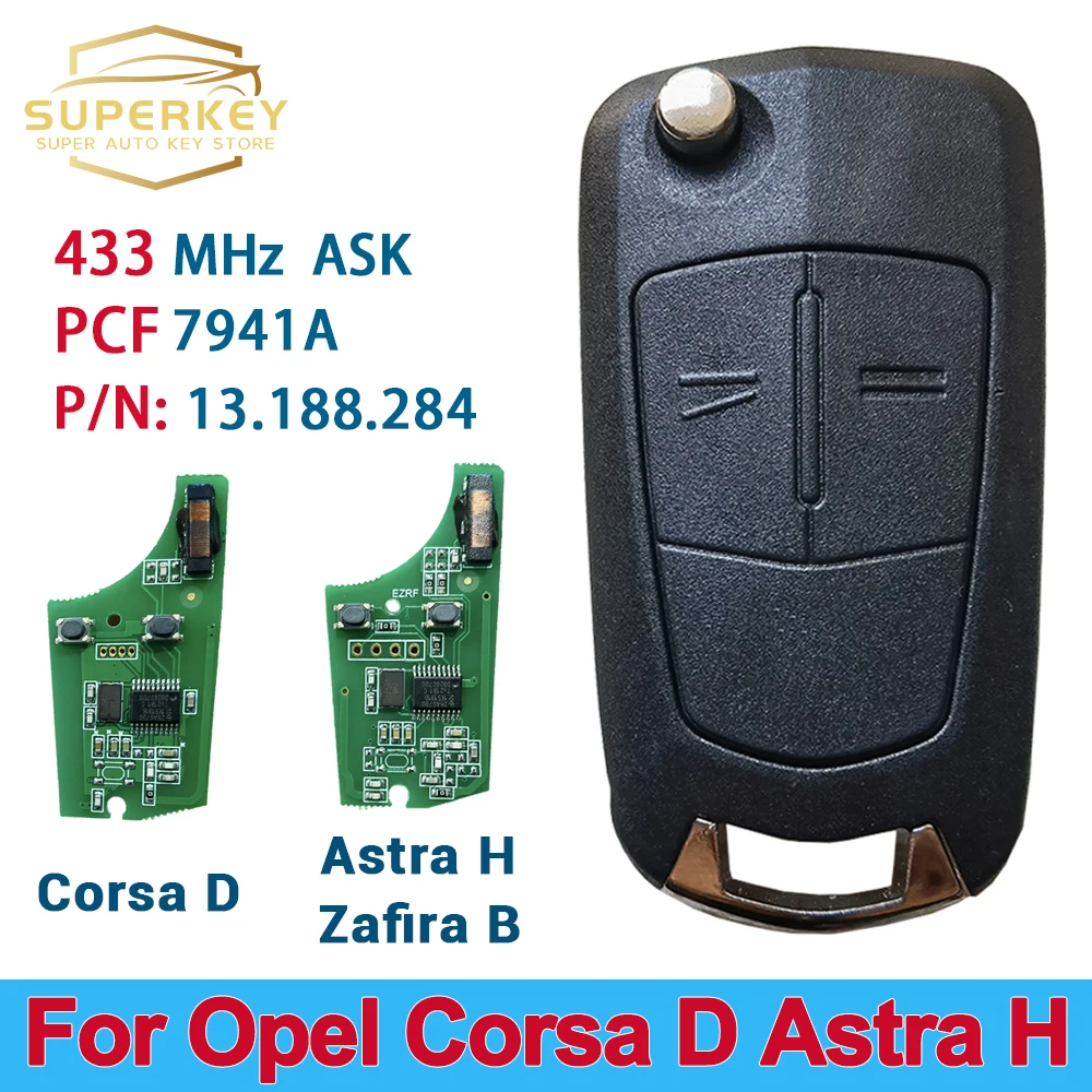 

SUPERKEY 736-743-A дистанционный откидной автомобильный ключ PCF7941A 433 МГц 46 чипов 2 кнопки для Opel Vauxhall Corsa D G4 Astra H AH Zafira B Holden
