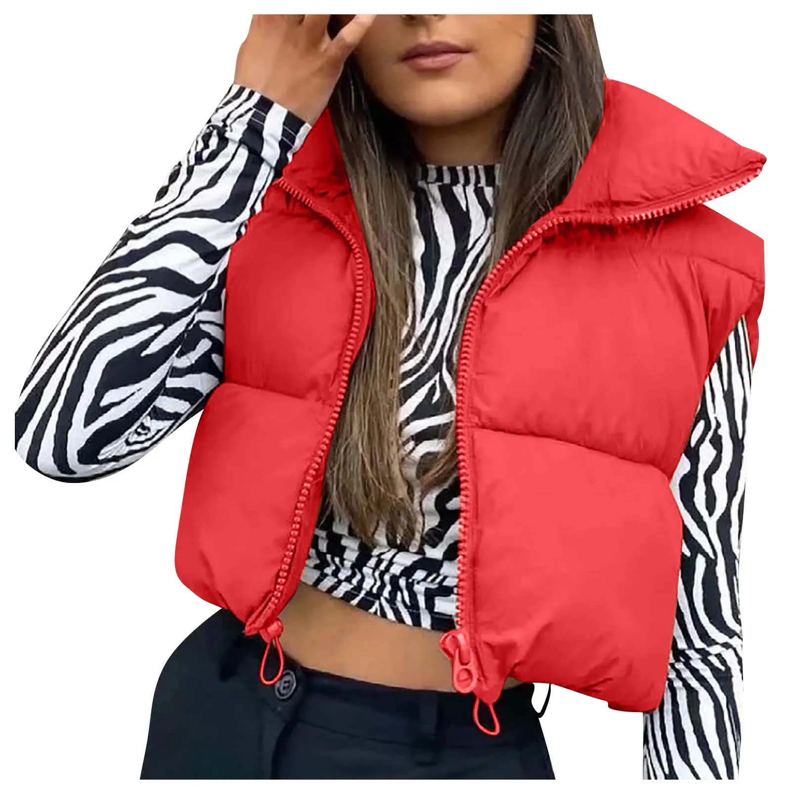

New Puffy Vest Women Zip Up Stand Collar Sleeveless Lightweight Padded Cropped Puffer Quilted Vest Winter Warm Coat Jacket