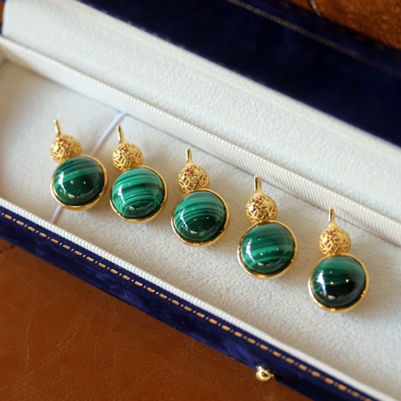 Подвеска из натурального малахита и калабаша S925 полностью стерлинговое