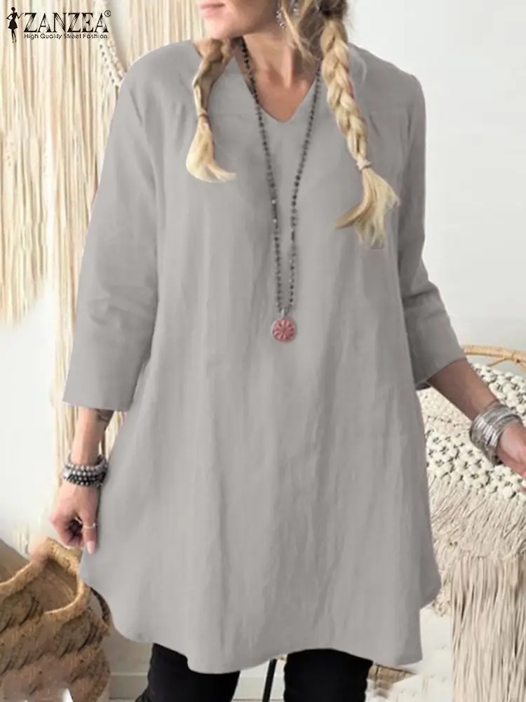 

ZANZEA Fashion Summer Blouse Women Casual Loose Tunic Tops Chemise Elegant V Neck 3/4 Sleeve Solid Shirt Work OL Blusas Female