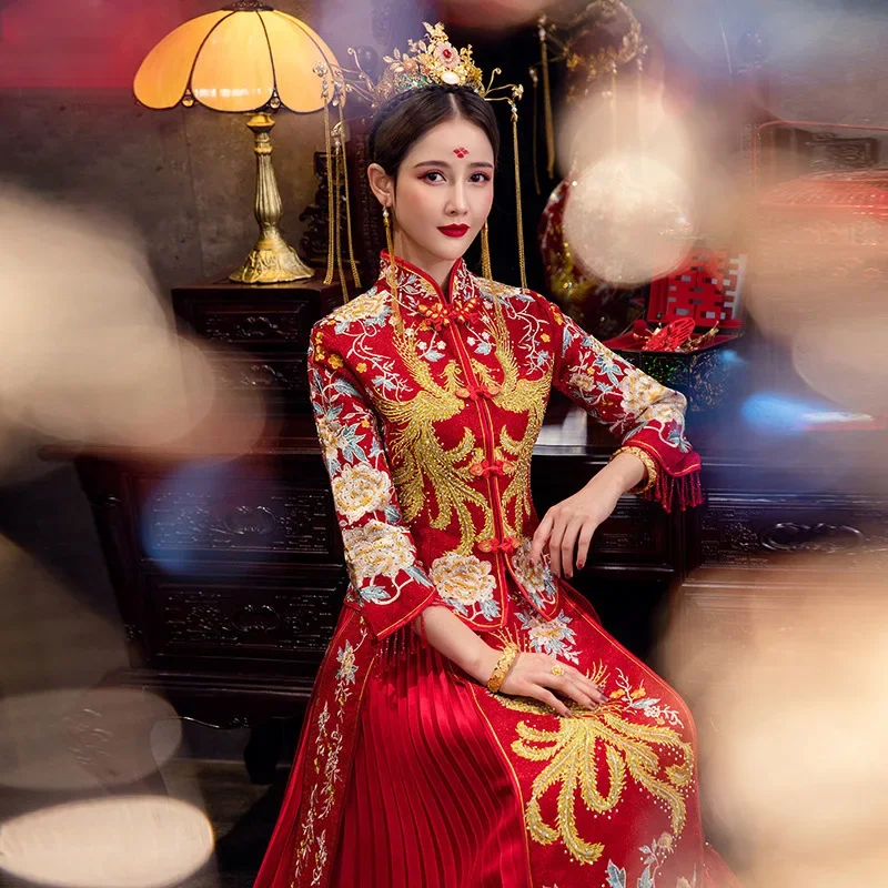 Восточная потрясающая одежда винтажное свадебное платье Чонсам с вышивкой