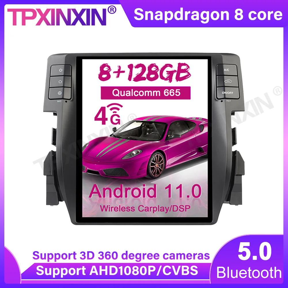 

Qualcomm 665 Wireless Carplay Tesla Style For Honda Civic 2016-2019 Android Car GPS Navigation Multimedia Player Radio Stereo