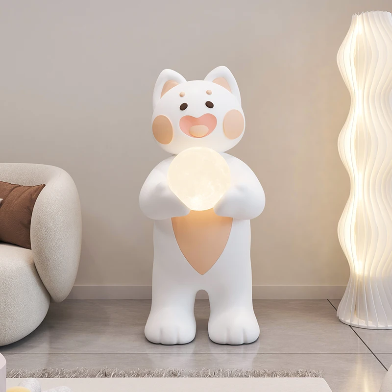 

Home Decor Sculptures Decorations Accessory Creative Cute Cat Moon Lamp Floor Living Room Resin Animal Ornaments Statues