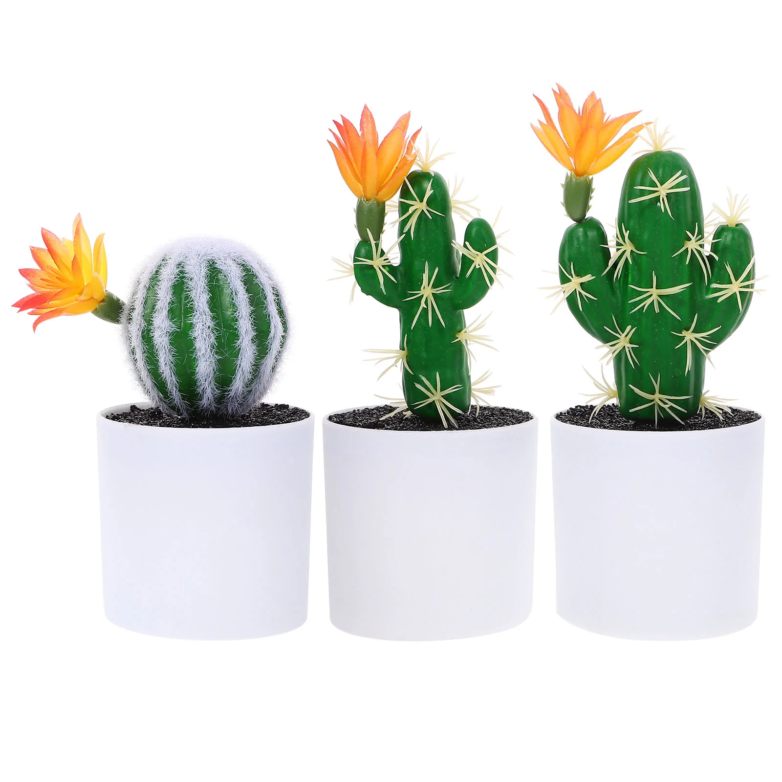 

3pcs Realistic Cactus Figurine Potted Cactus Statue Decor Fake Cactus Adorn for Home