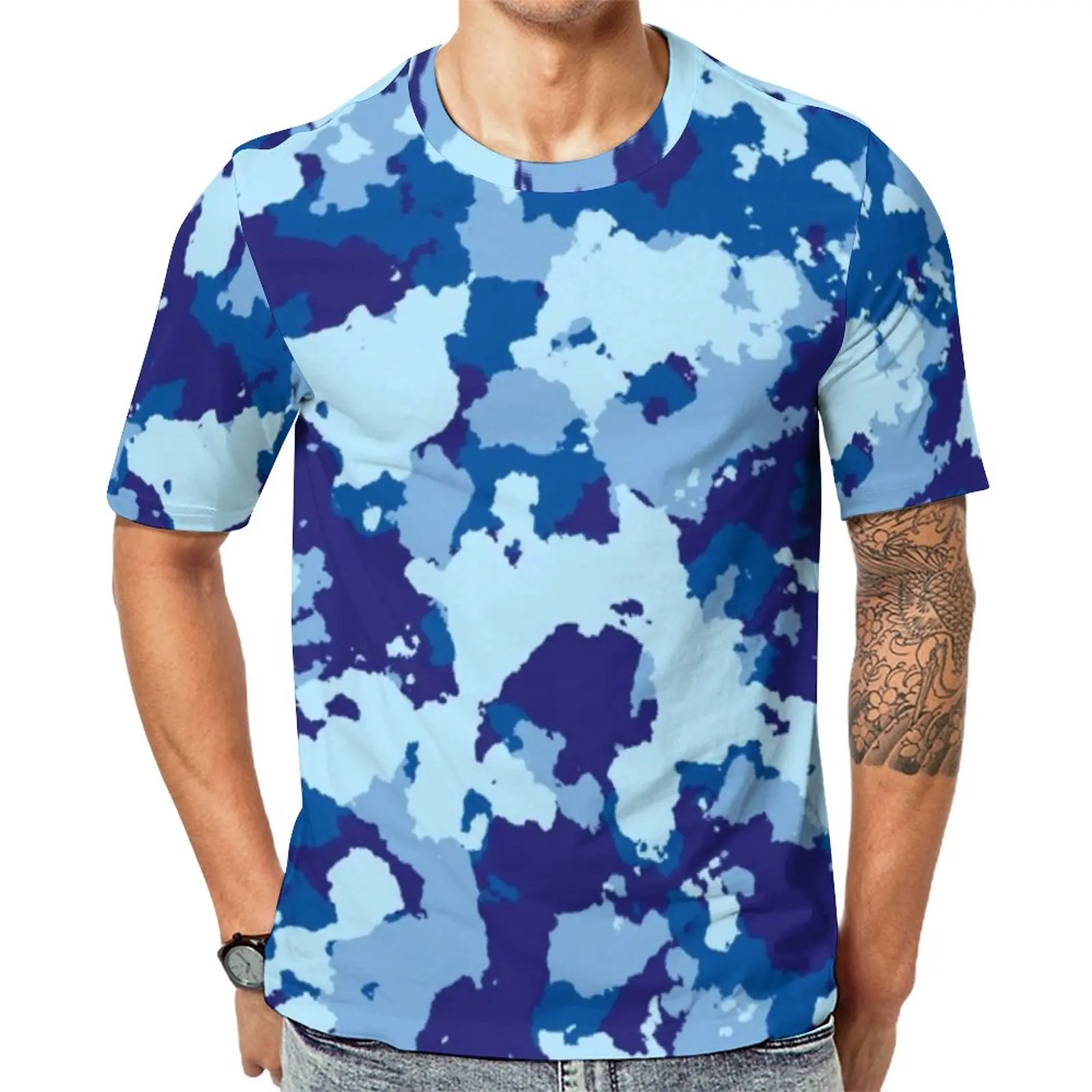 

Синяя камуфляжная футболка, футболки с абстрактным камуфляжным принтом в стиле хип-хоп, мужская повседневная футболка, летние повседневные...