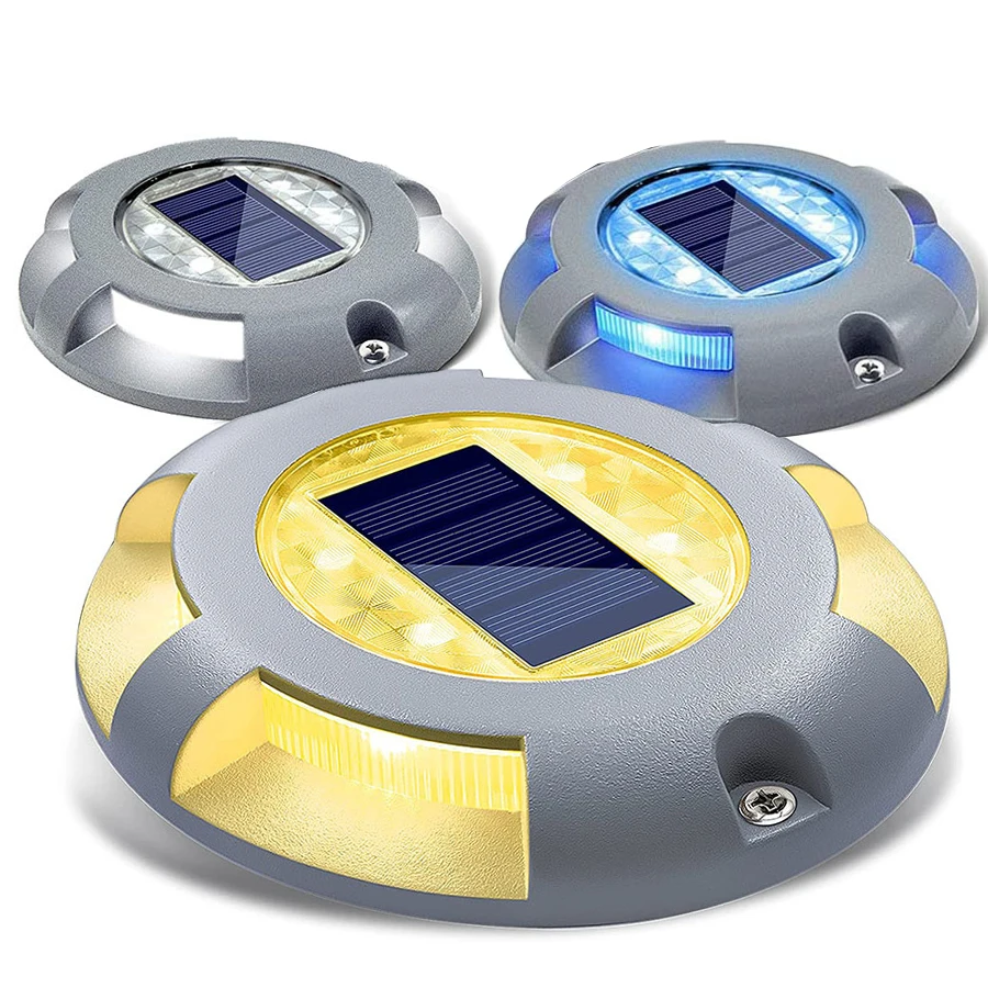 

4 LED Solar Road Stud Lighting Aluminum Outdoor Waterproof Driveway Light Marine Pathway Landscape Stair Step Light Marker Lamp