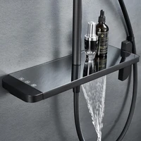 new bathtub shower faucets set with baht shelf solid brass hot cold waterfall mixer taps handheld wall mounted whiteblack