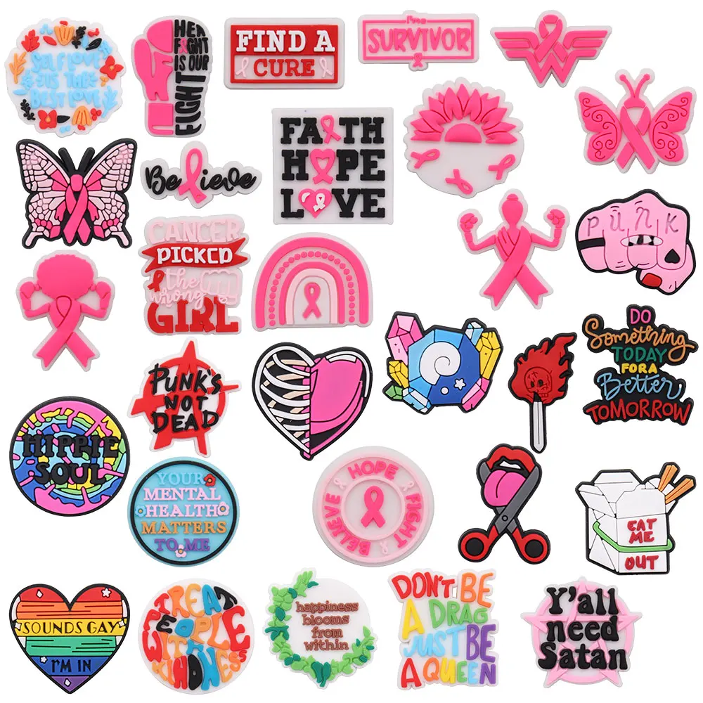 

Смешанные 50 шт. подвески из ПВХ для обуви, радуга, королева, счастье, Вера, надежная, любовь, Бабочка, Вера, лечение, Кроксы, Jibz, подходят браслеты