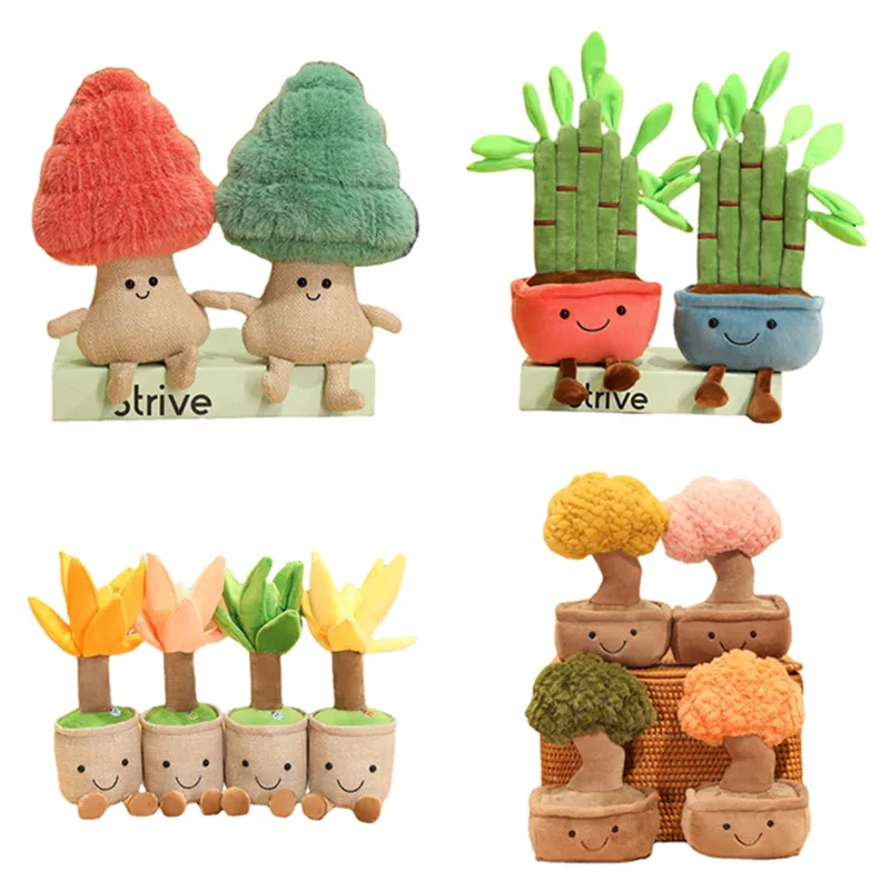 

Lifelike Plush Fortune Tree Toy Stuffed Pine Bearded Trees Bamboo Potted Plant Decor Desk Window Decoration Gift for Home Kids