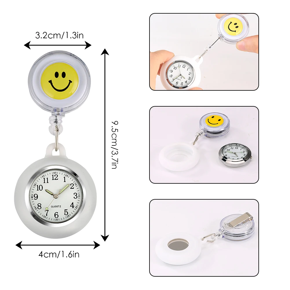 Nurse Hanging Watch Pen Light Medical Accessories 2PCS Gift Set for Nurse Doctor Cute Smiling Clip-on Fob Brooch Quartz Watch