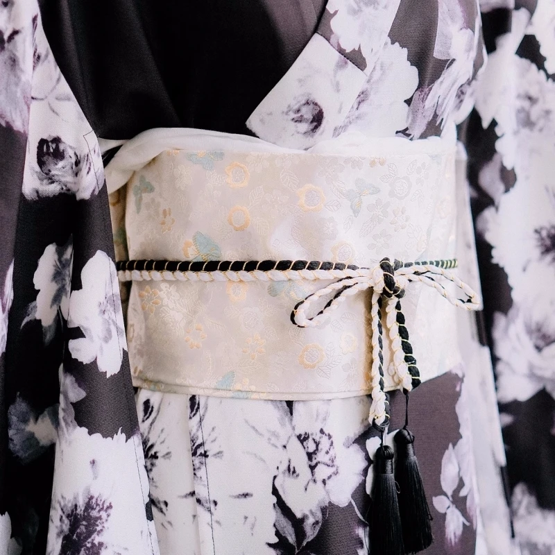 Женское японское кимоно Оби жаккардовый формирующий пояс с бантом платье для