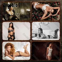 tin signs wall decor sexy woman lying in bed metal poster decorative tin plate figure iron painting plaque for bar pub decor