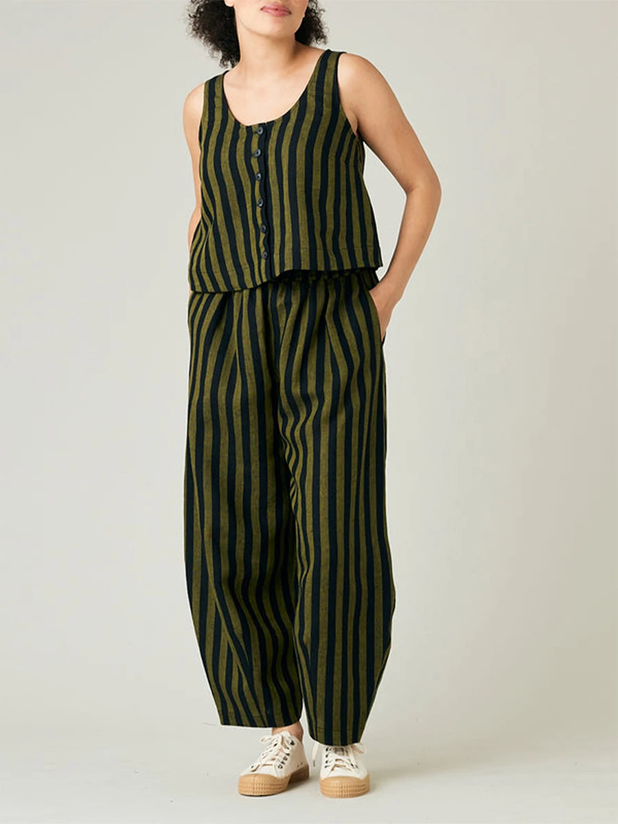 Женская летняя блузка без рукавов с глубоким круглым вырезом свободные брюки