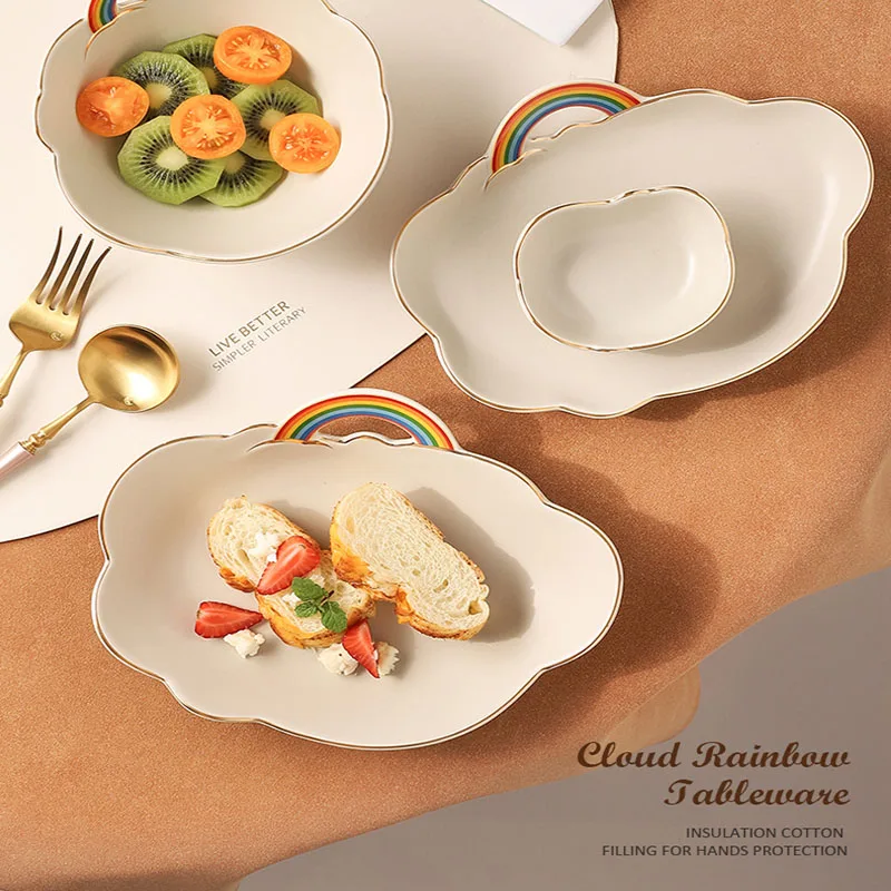 

Rainbow Ceramic Tableware Set S1oup Bowl Vegetable Salad Creative Light Luxury Rice High Appearance Level Meal Plate