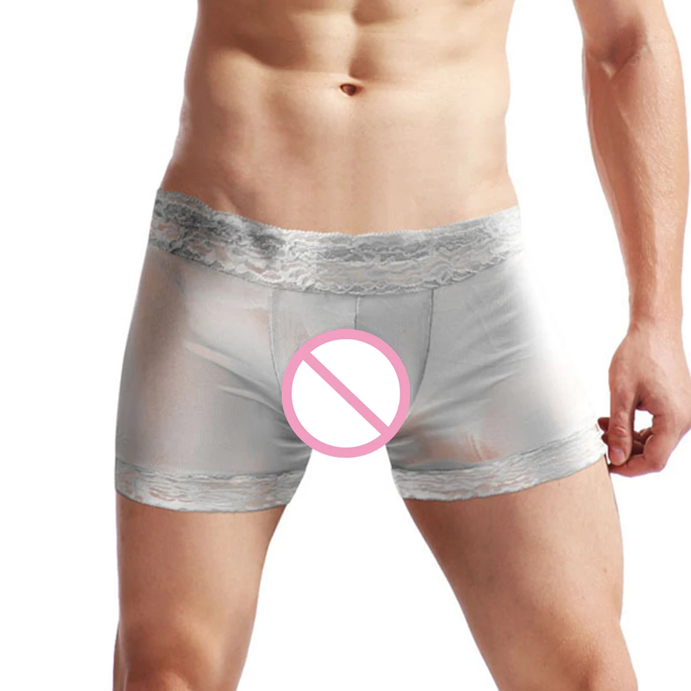 

Sexy Mens Ultra Thin Mesh See-through Boxer Briefs Perspective Lace Side Panties Bulge Scrotum Pouch Erotic Underpants Lingerie