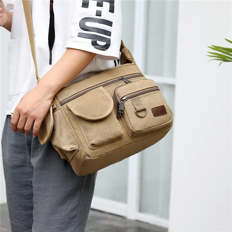 

Canvas Messenger Bags for Men Waterproof Waxed Crossbody Bags Vintage Padded Shoulder Bags for Men's Handbags