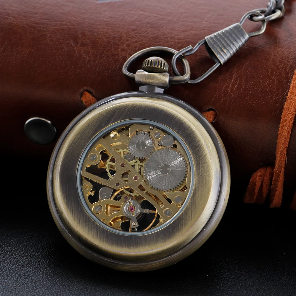 Bronze Hollow Out Design Mechanical Pocket Watch High Quality Unisex Necklace Timing Pendant Mens and Women's Pocket Watch Renoj